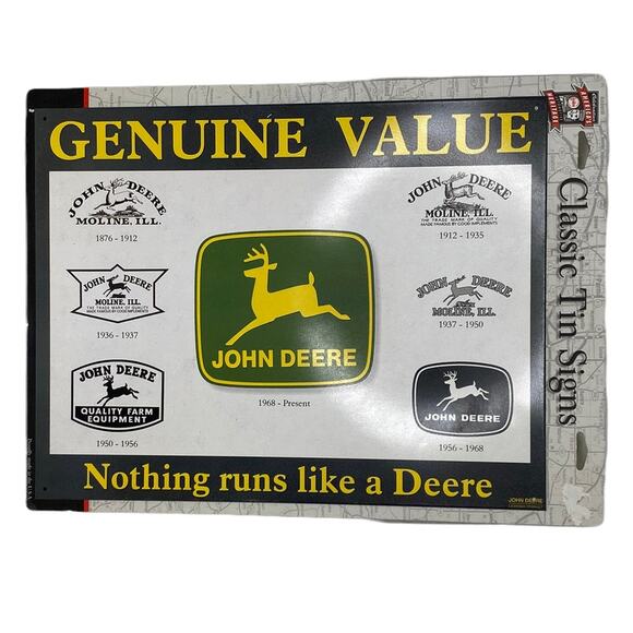 John Deere Tractor Logo Chart Tin Sign New with Backing - Picture 1 of 9